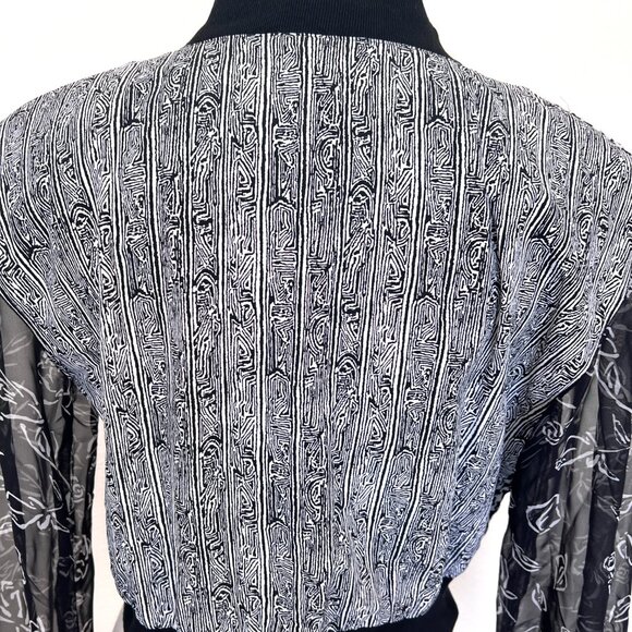 80's Judy Knapp Zip Front Blouse - Crop Jacket - Size Medium - Black & White - Picture 6 of 9